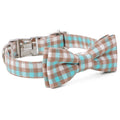 Light Blue, Tan & White Plaid Dog Collar with Removable Bow Tie