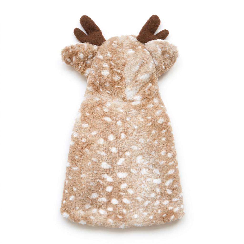 Back of reindeer coat, straightened vertically on a white background