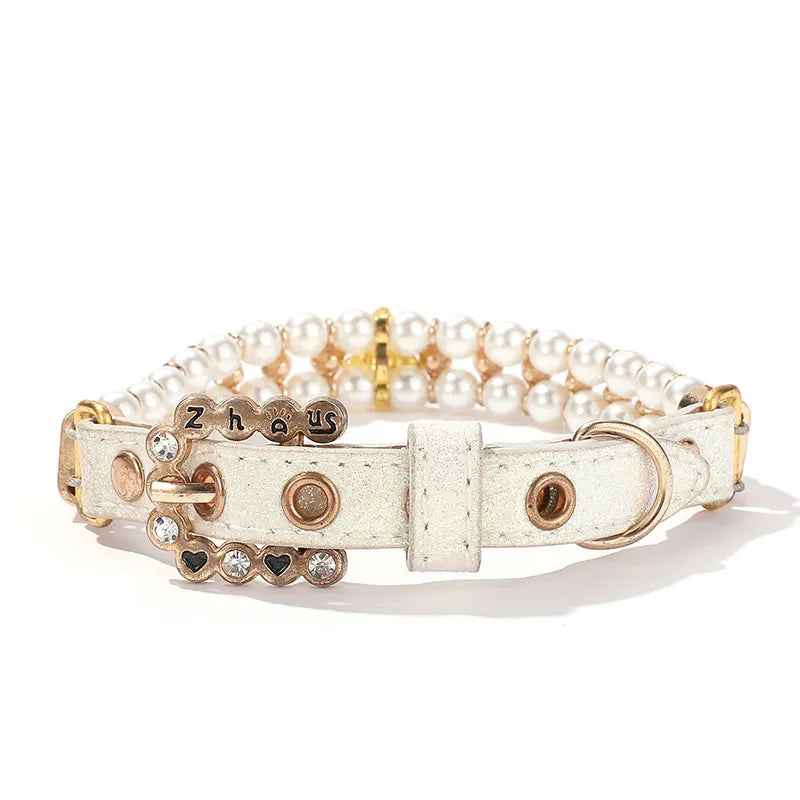 White Pearl & Rhinestone Beetle Pet Collar