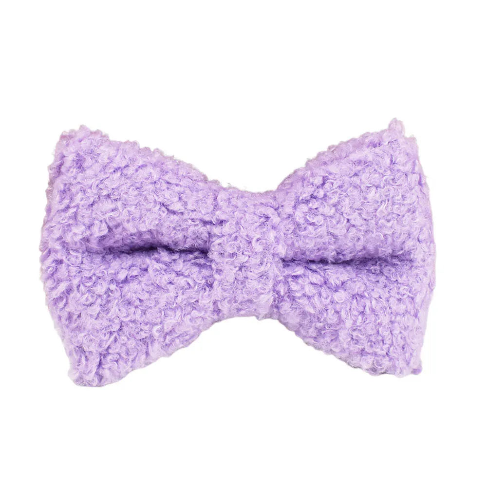 Light Purple Teddy Fleece Dog Collar, Bow Tie & Leash Set