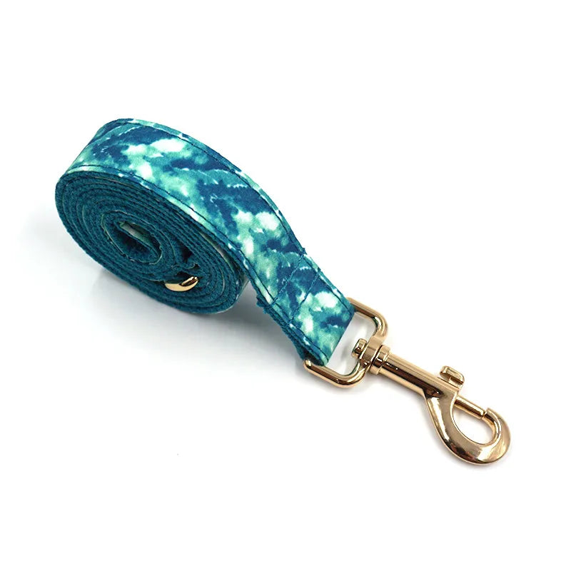 Teal & Green Marbled Dog Leash with Gold Hardware