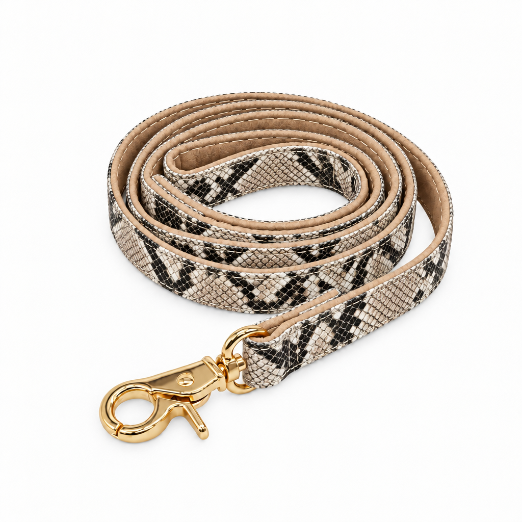 Beige-and-black snakeskin coiled leash