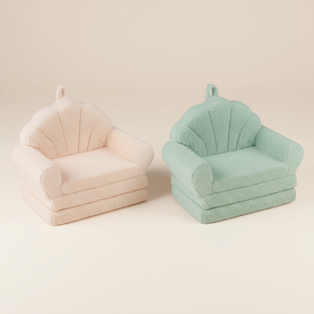 Beige and green pet chairs together in a polished product shot