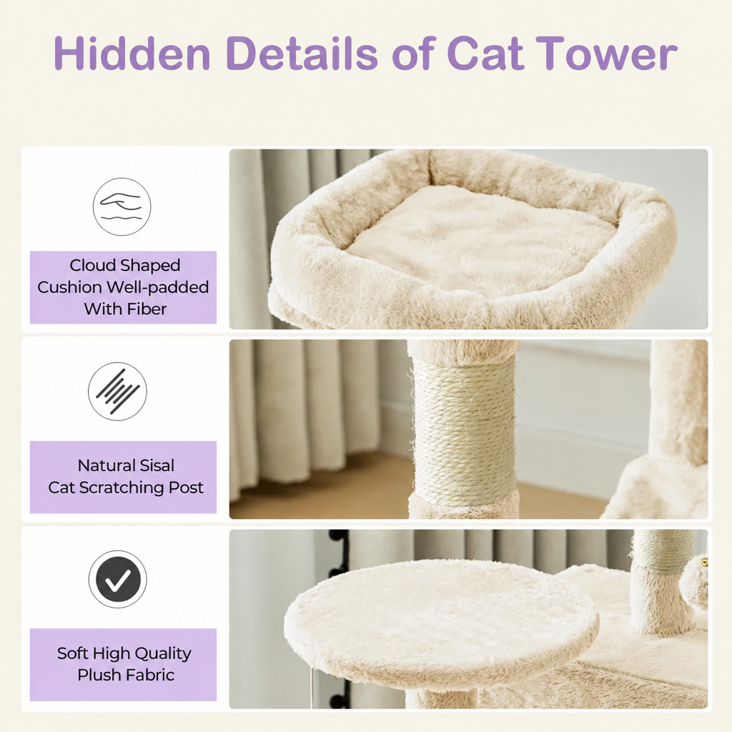Beige cat tower details graphic