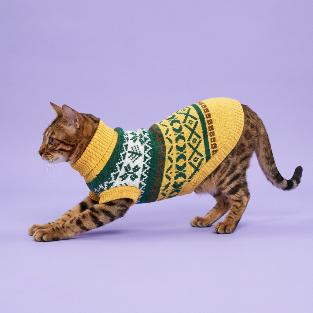 Bengal cat gently stretching