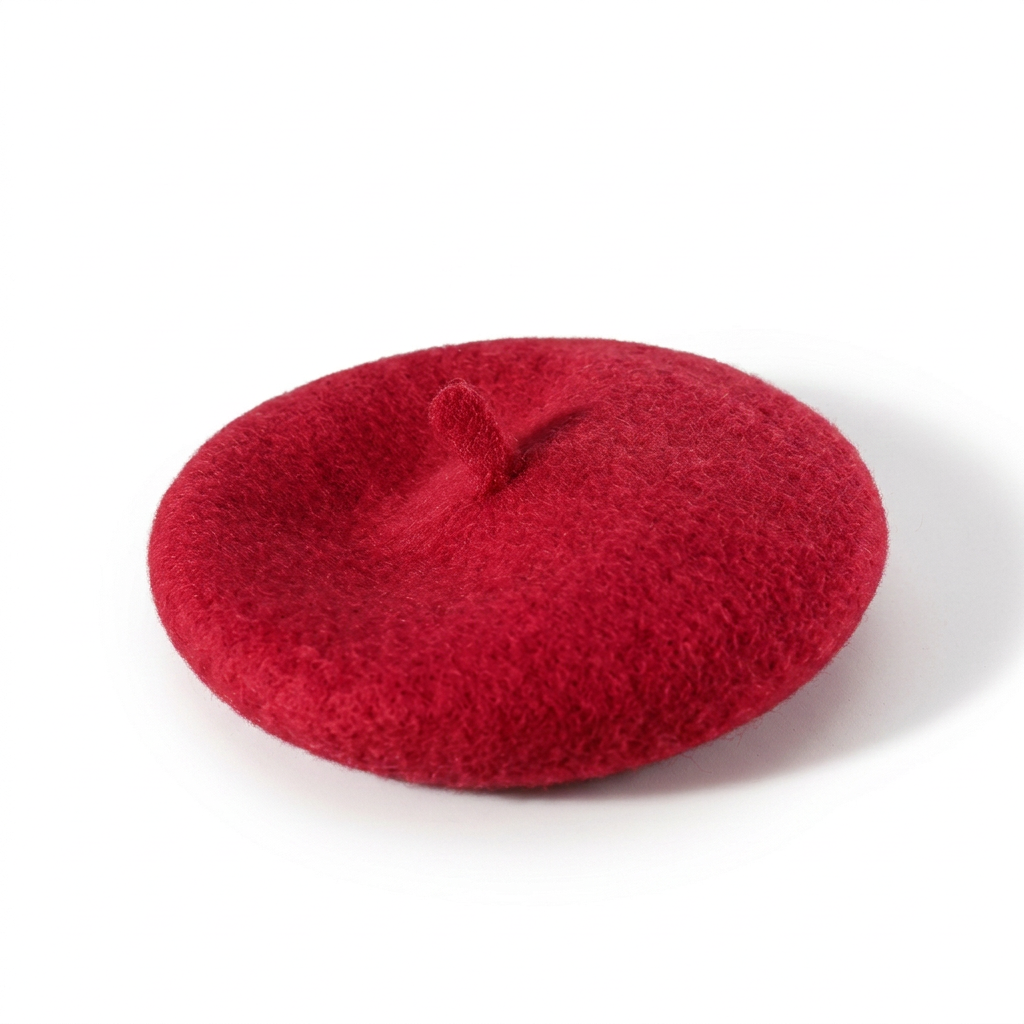 Beret recolored to match the red reference on a white background
