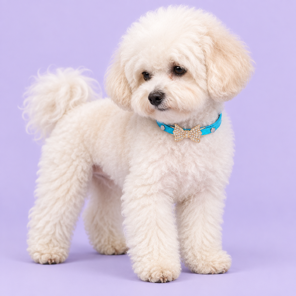 Bichon Frise standing at an angle