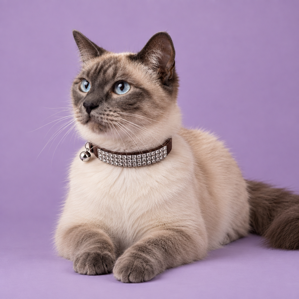 Birman wearing the brown crystal collar
