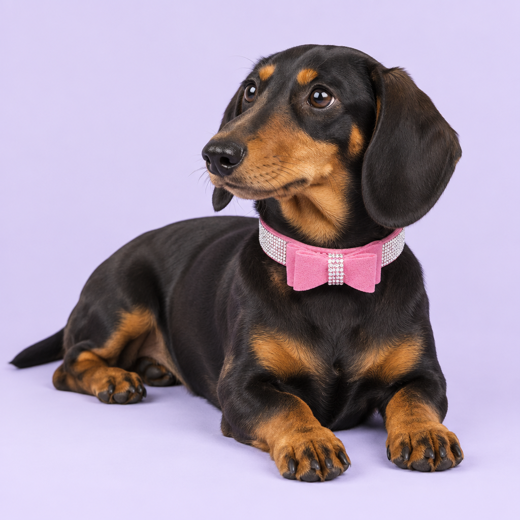 Black-and-tan dachshund lounging and looking off camera
