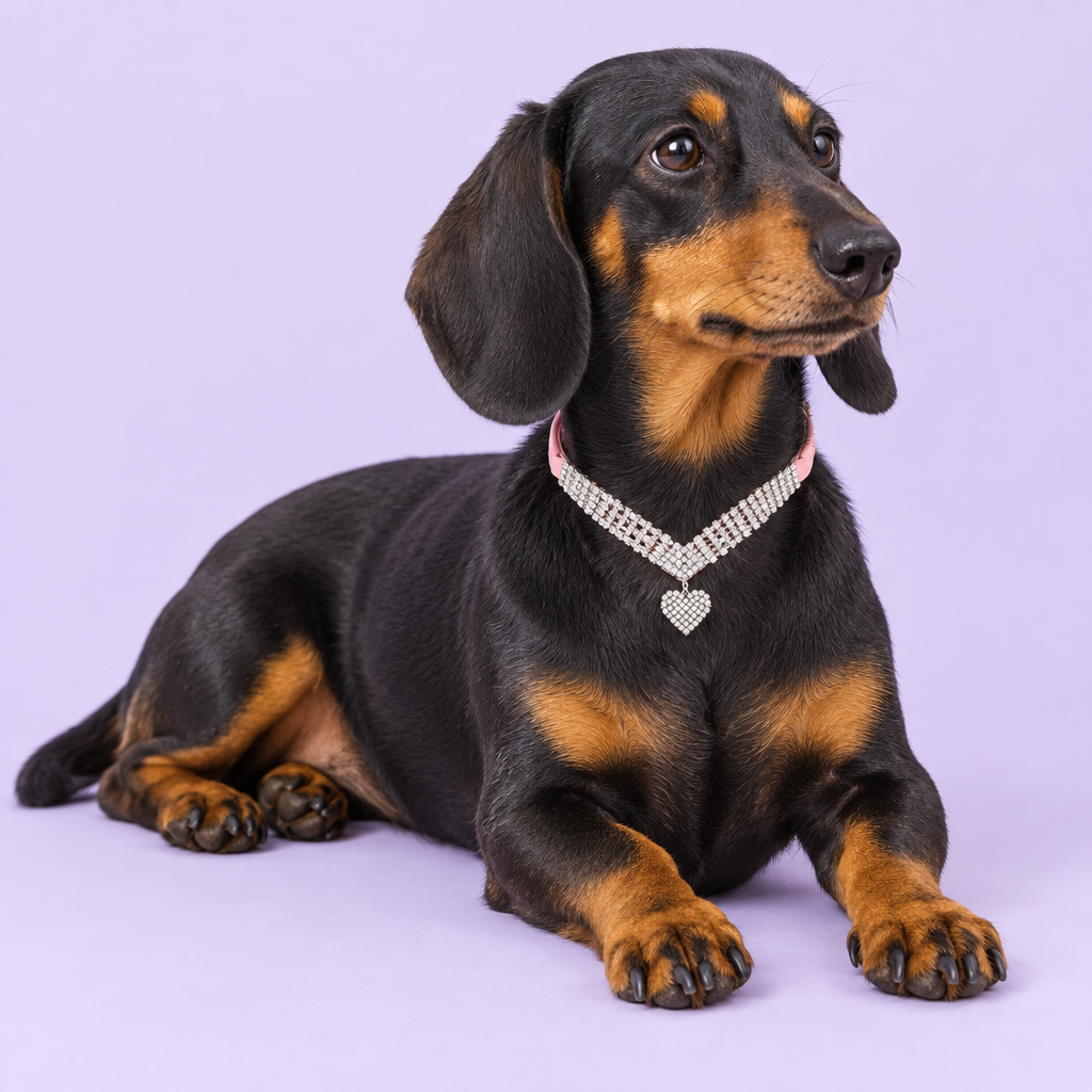 Black-and-tan dachshund lounging and looking right