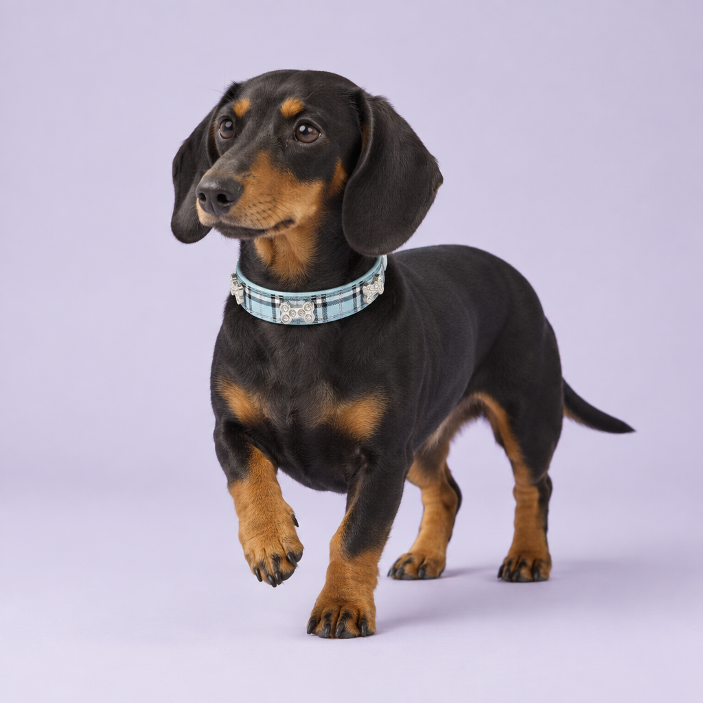 Black-and-tan dachshund taking a gentle step