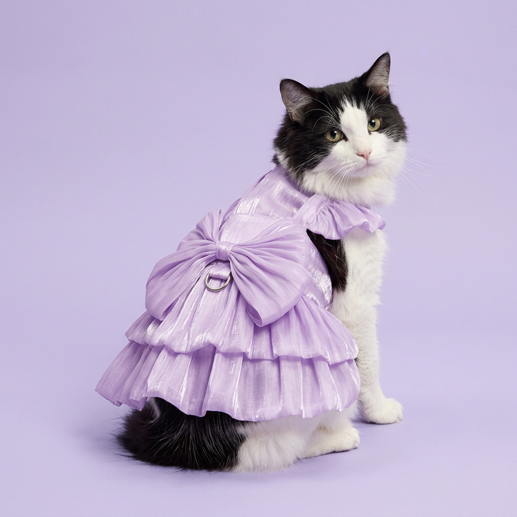 Black-and-white cat showing the lavender back bow