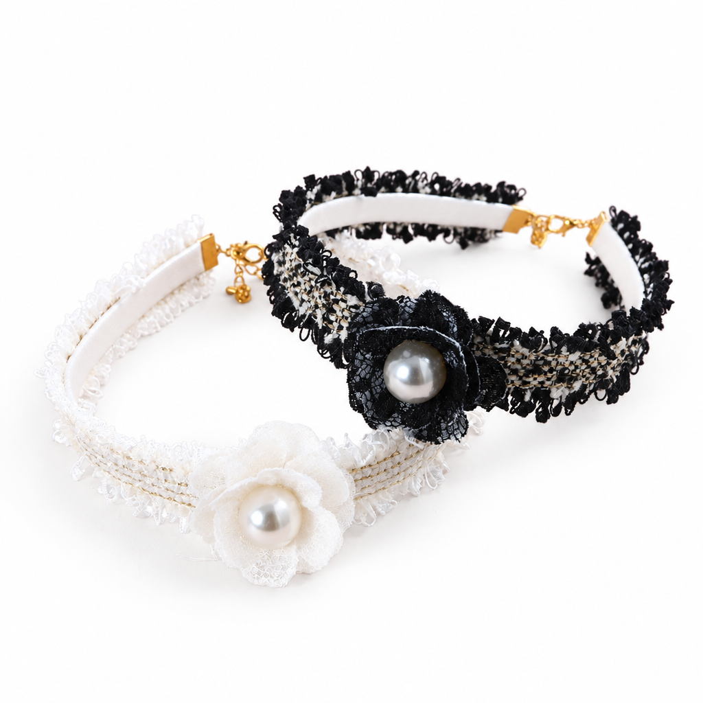 Black and white collars on white background