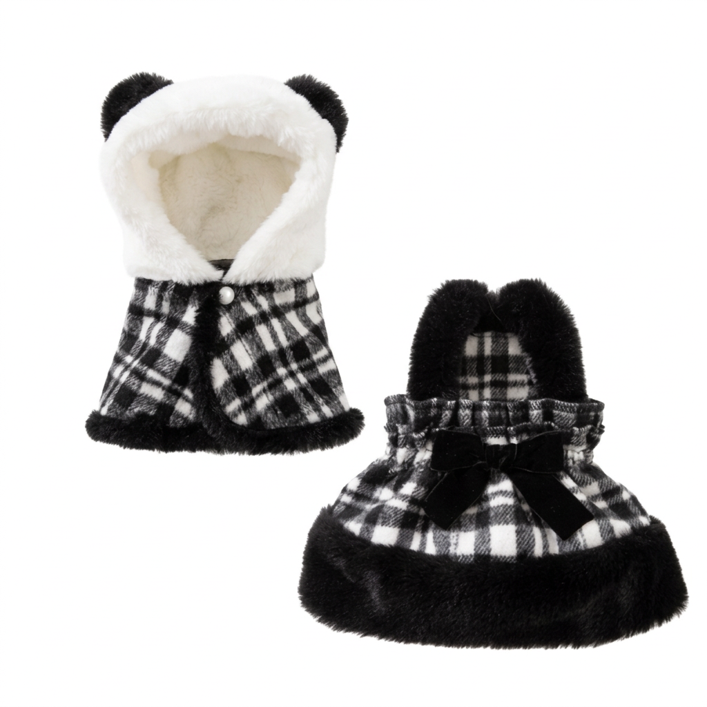 Black-and-white plaid pieces arranged diagonally to match the first image
