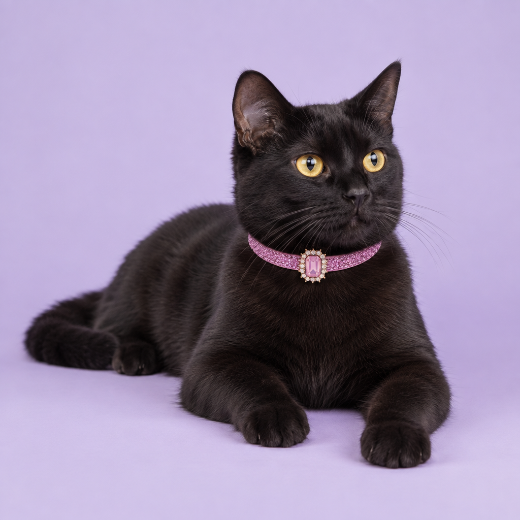 Black Bombay cat lounging with paws extended