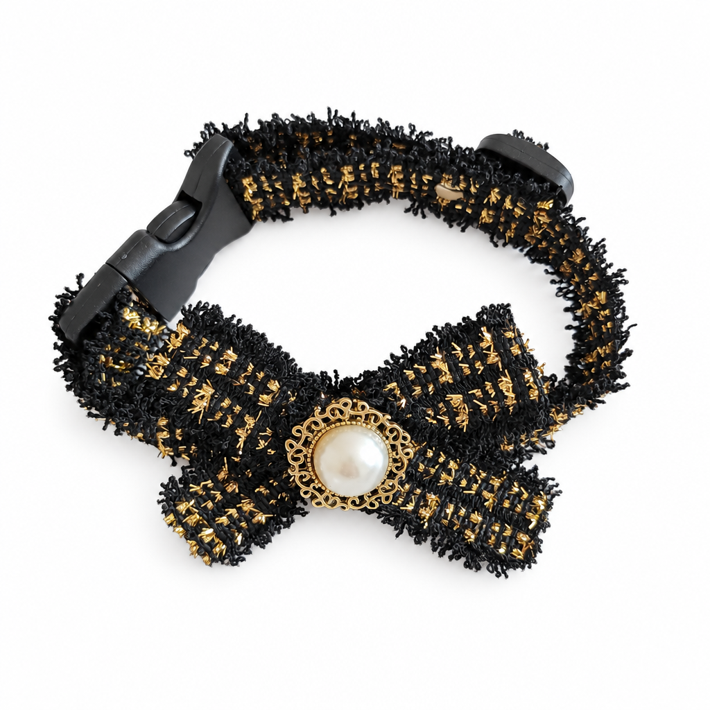 Black bow collar on white