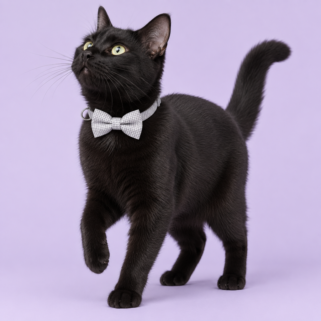 Black cat pausing mid-step