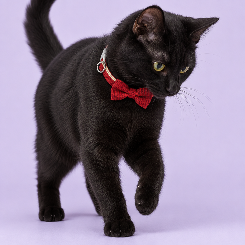 Black cat pausing mid-step