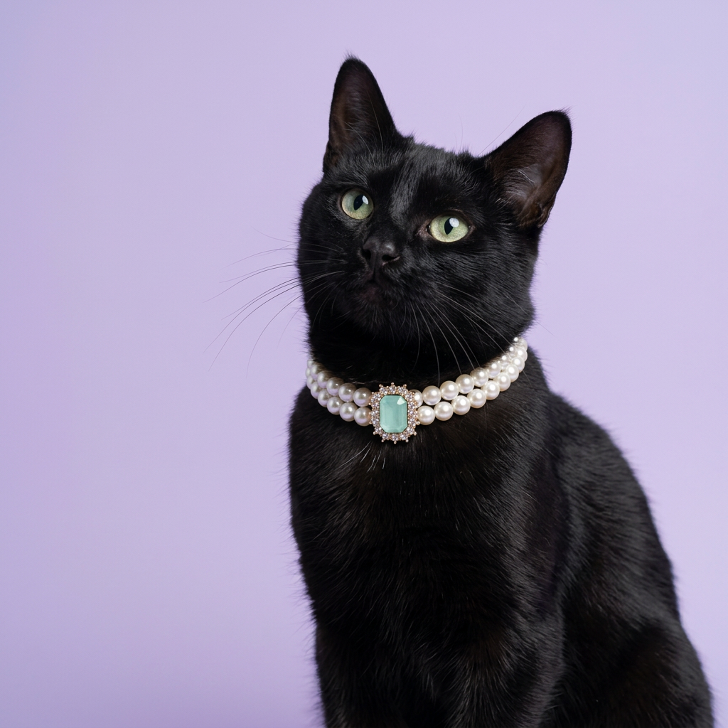 Black cat portrait with an upward glance
