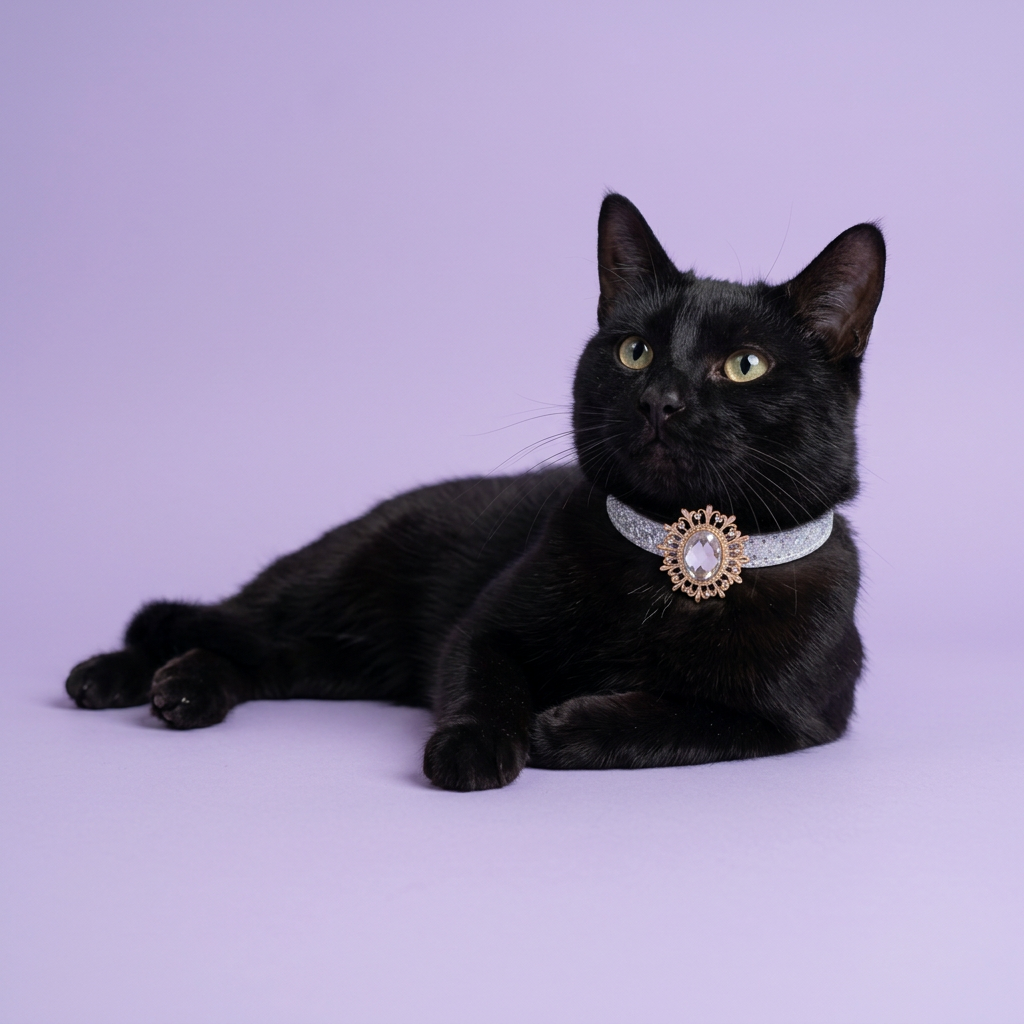 Black cat resting with an upward glance