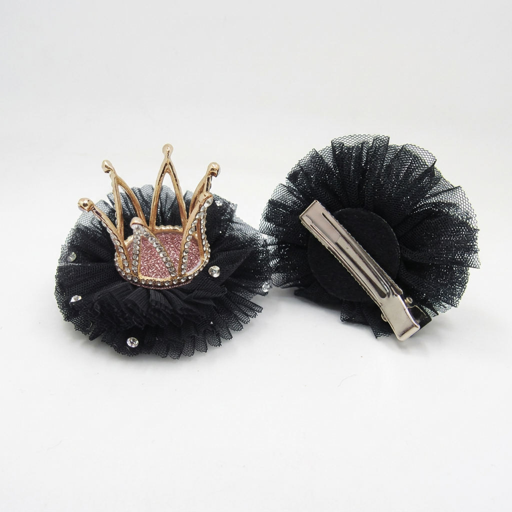 Black crown hair clip front and back views on white, with text removed