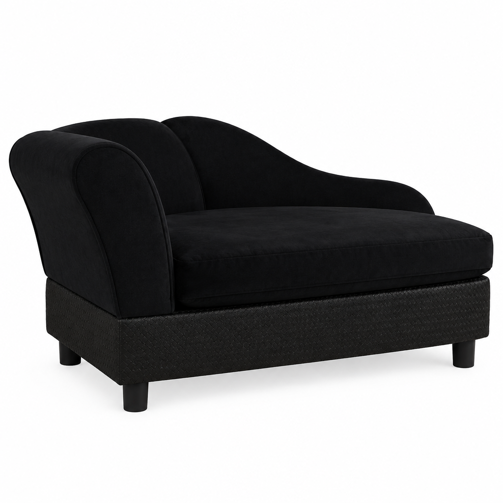 Black pet couch matching the green couch orientation