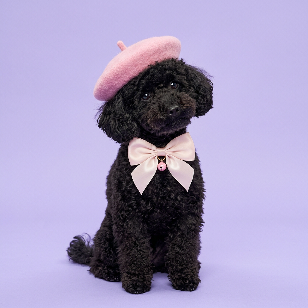 Black toy poodle seated with a gentle head tilt