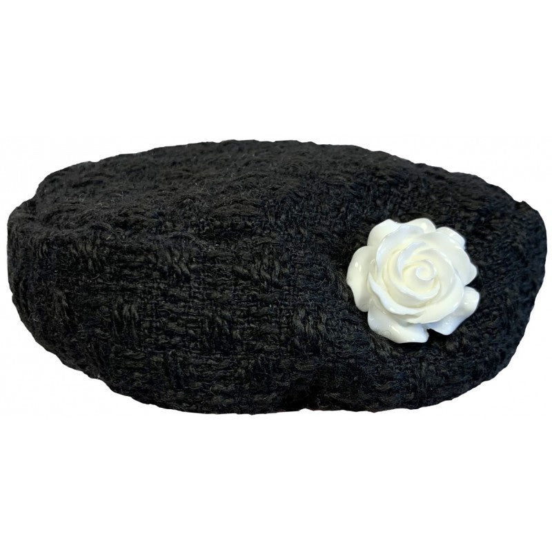 Black Knit Rose Beret Hat for Dogs & Cats