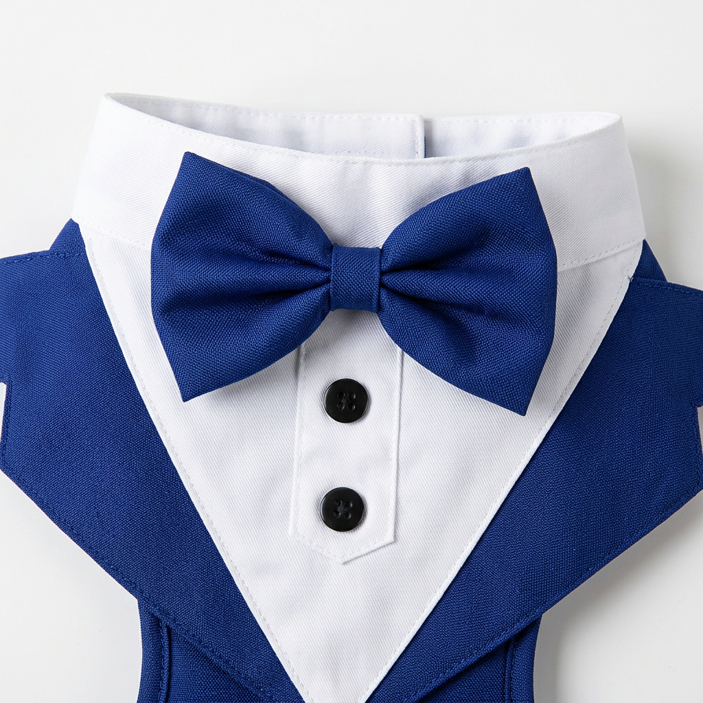 Blue bow tie and lapel close-up
