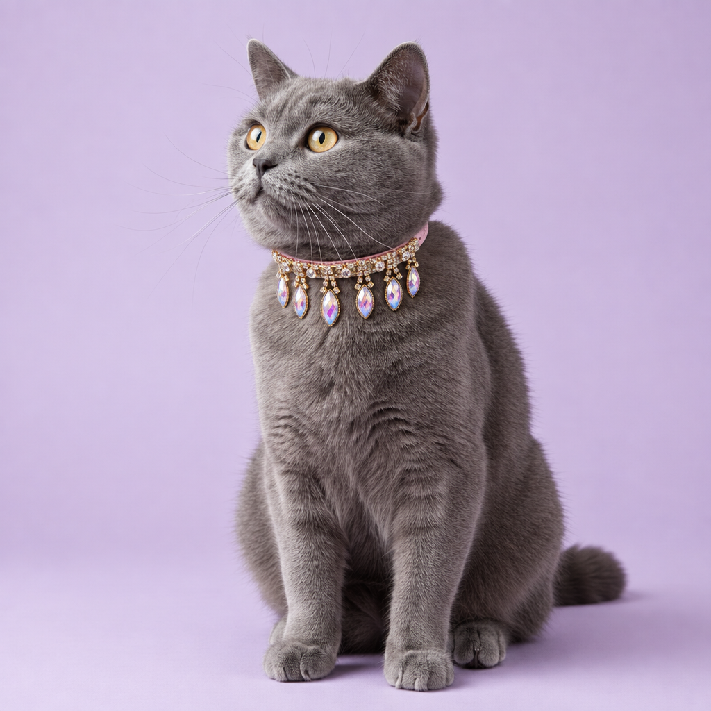 Blue-grey British Shorthair sitting and gazing upward