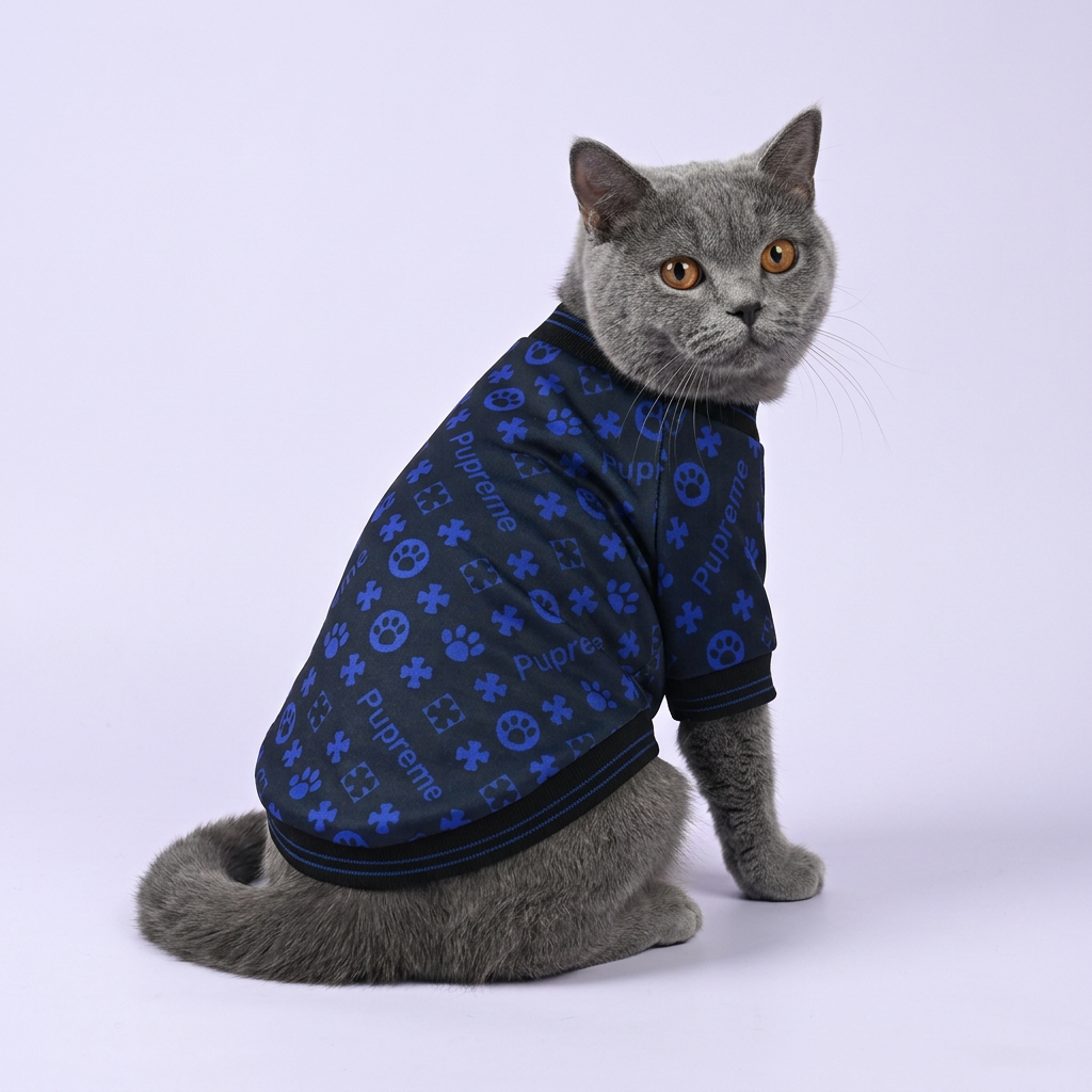 Blue-grey cat looking back to show the pattern