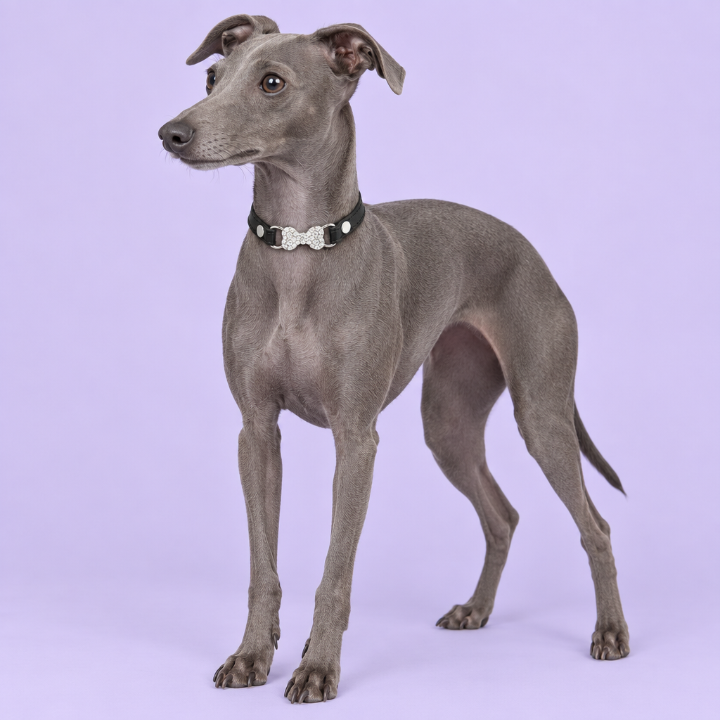 Blue-grey Italian greyhound with black collar