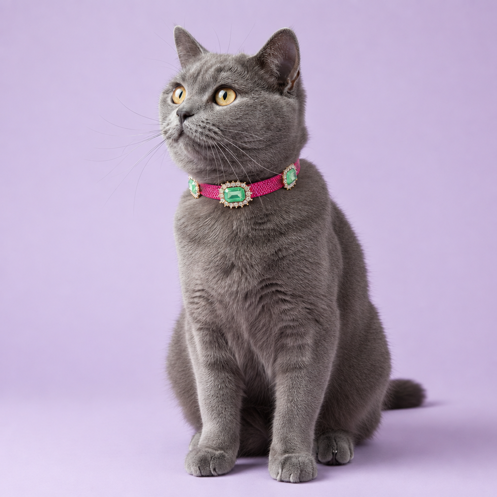 Blue-grey Russian Blue sitting and gazing upward