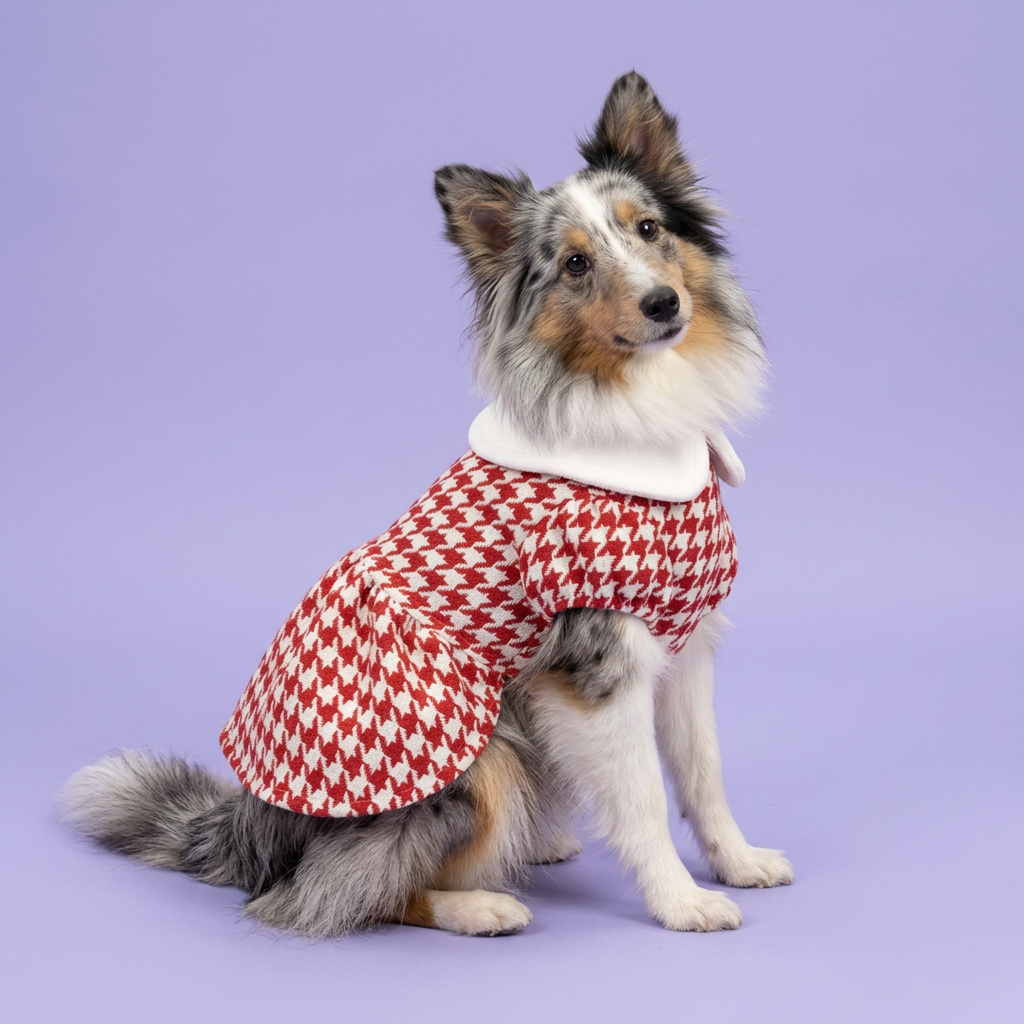 Blue-merle Sheltie seated with a gentle head tilt