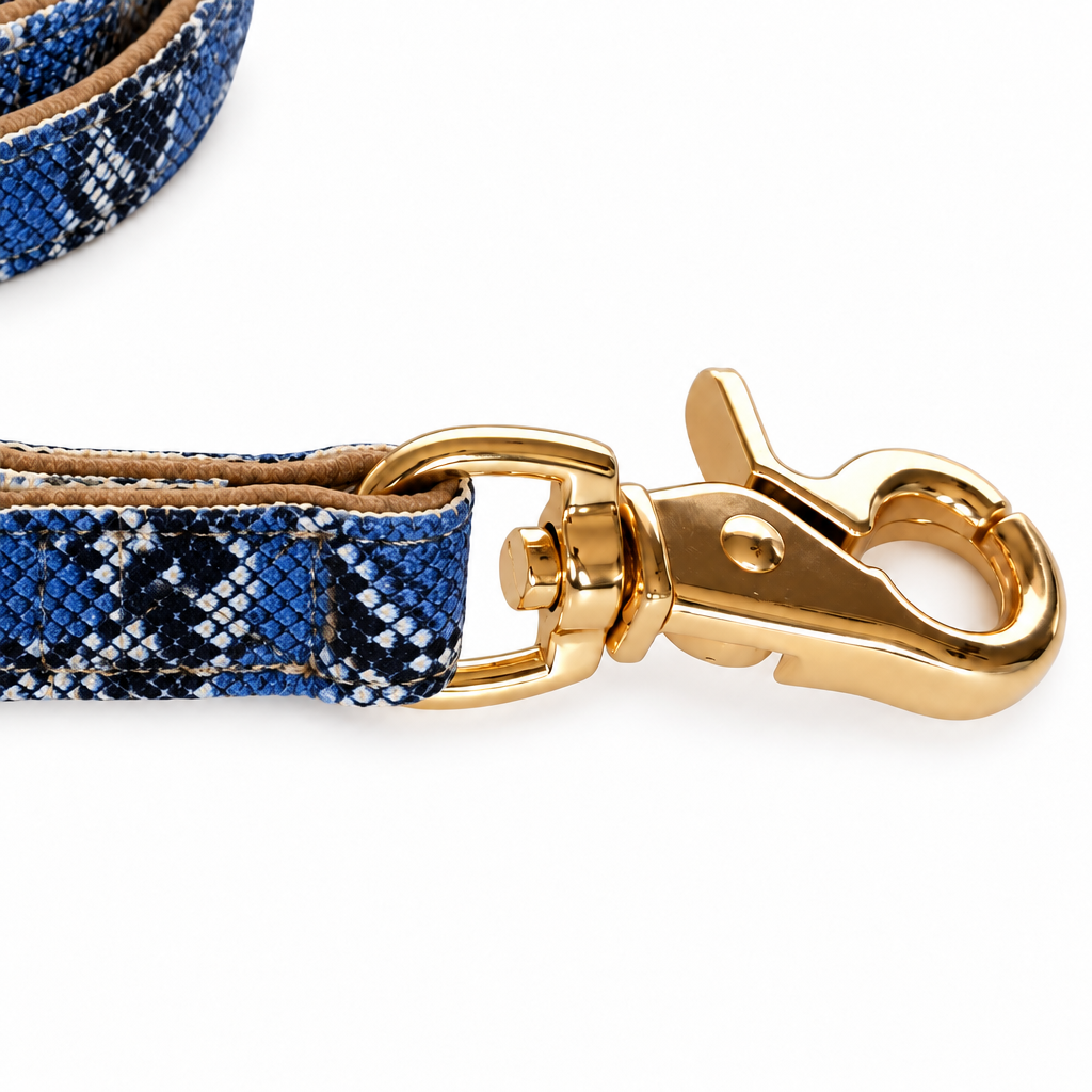 Blue snakeskin clasp close-up