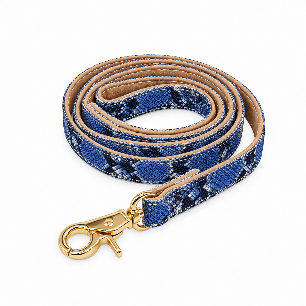 Blue snakeskin coiled leash