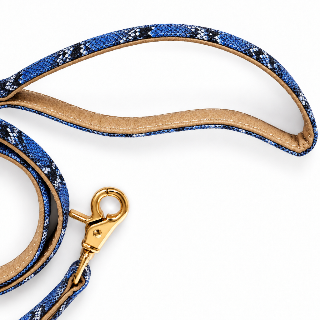 Blue snakeskin handle close-up