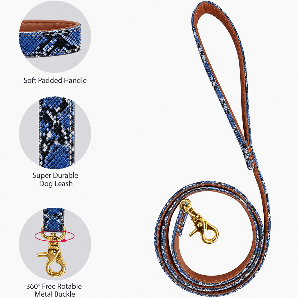 Blue snakeskin leash feature graphic