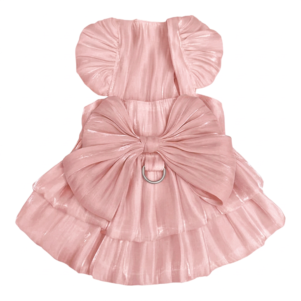 Bow pet dress recolored soft pink on a square white background