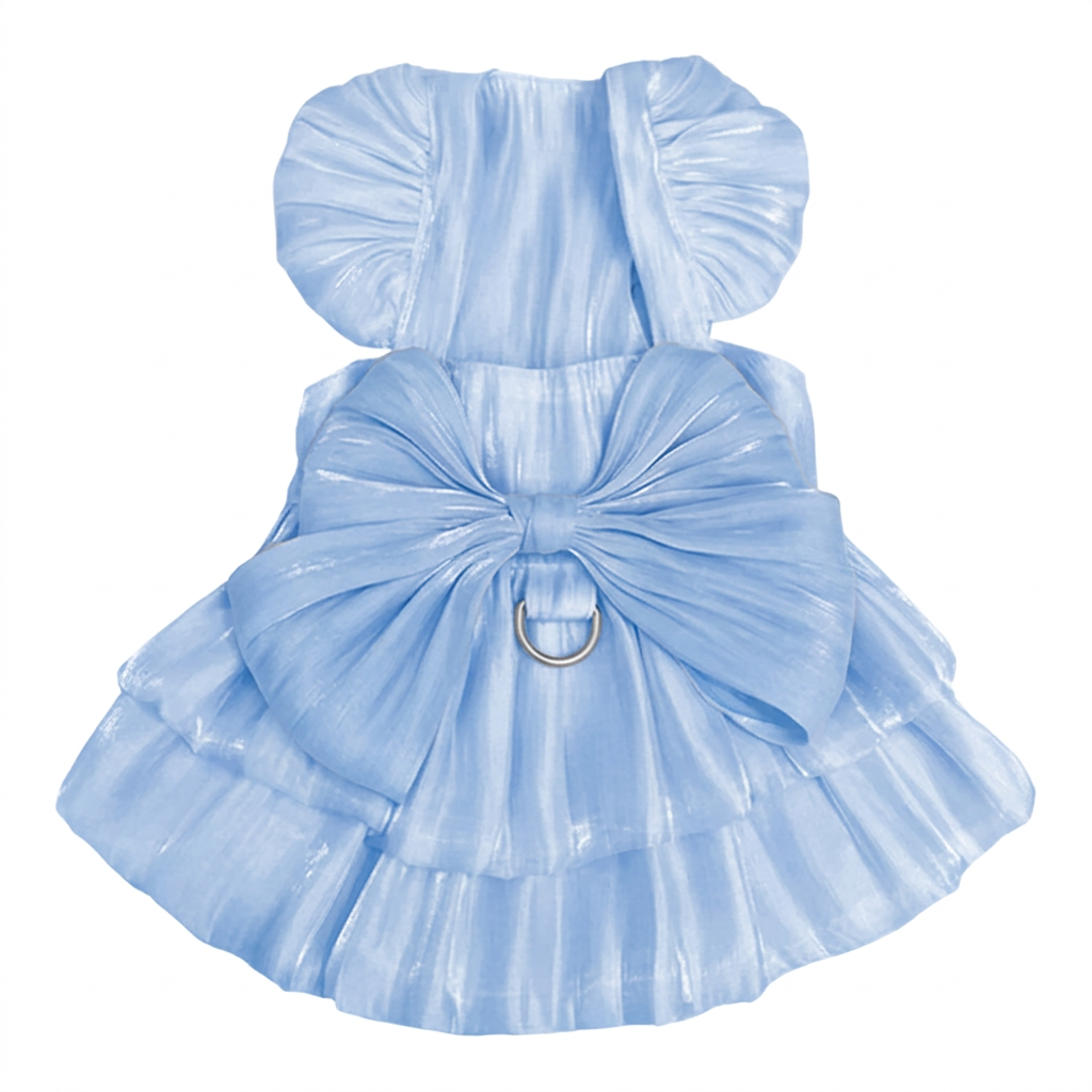 Bow pet dress recolored soft powder blue on white