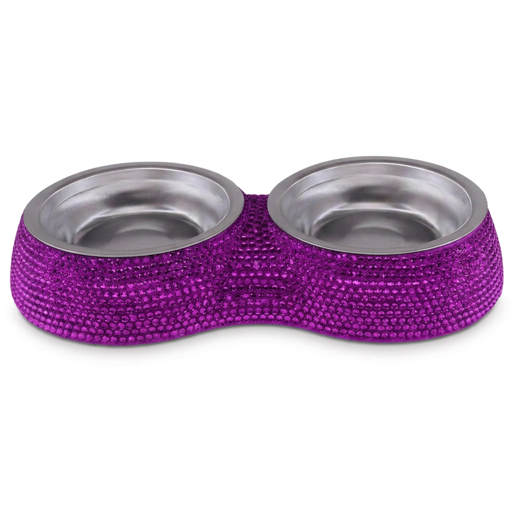 Brighter purple rhinestone double diner, straight-on angle on white background