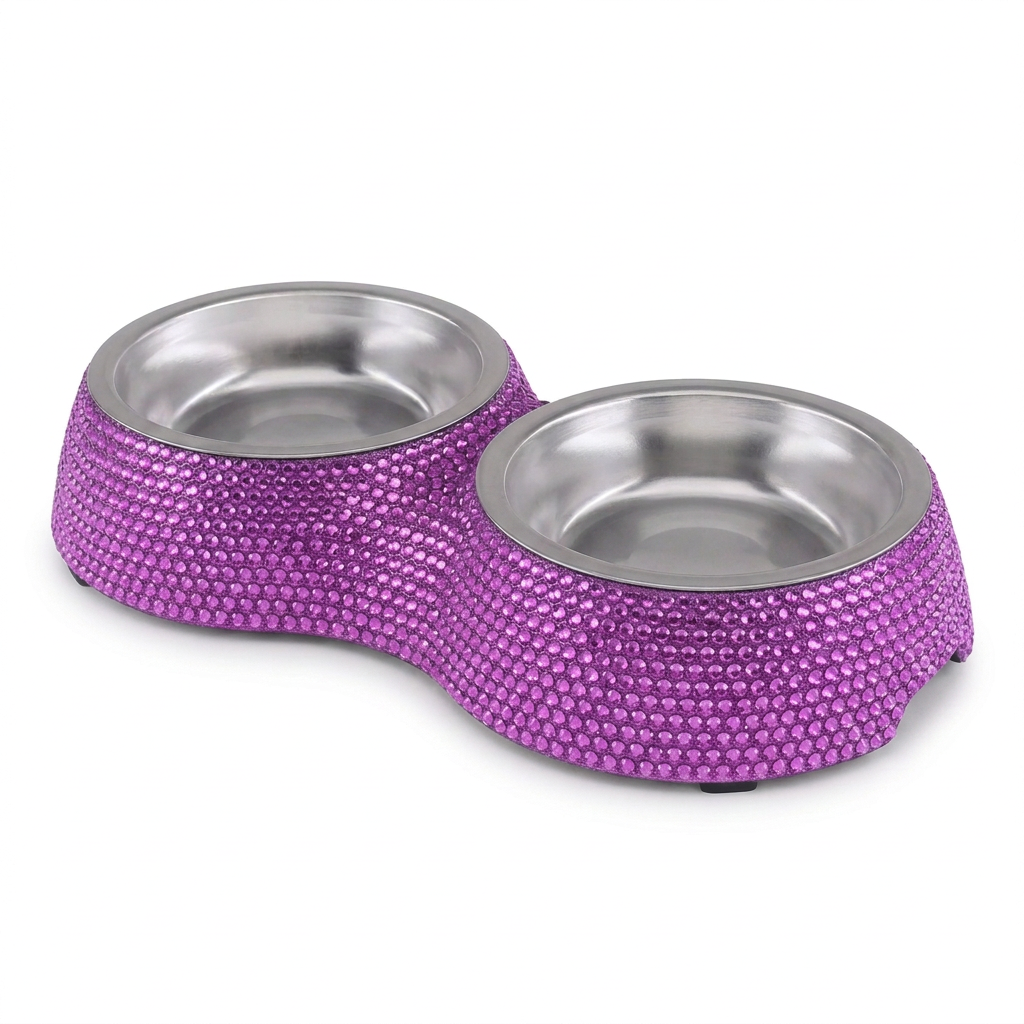 Brighter purple rhinestone double diner, three-quarter angle on white background