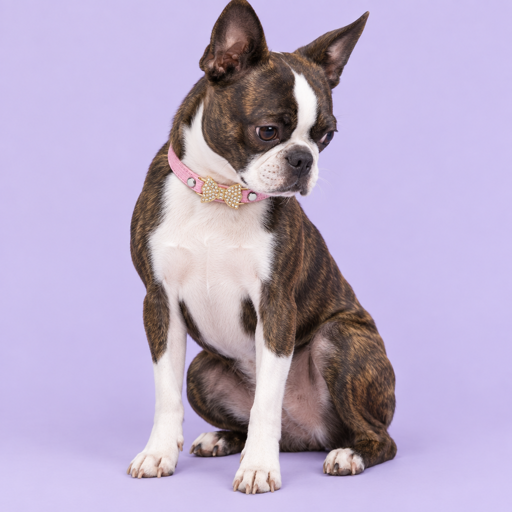 Brindle Boston Terrier sitting