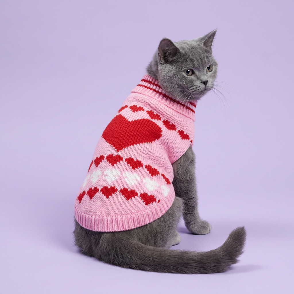 British Shorthair in the pink heart sweater