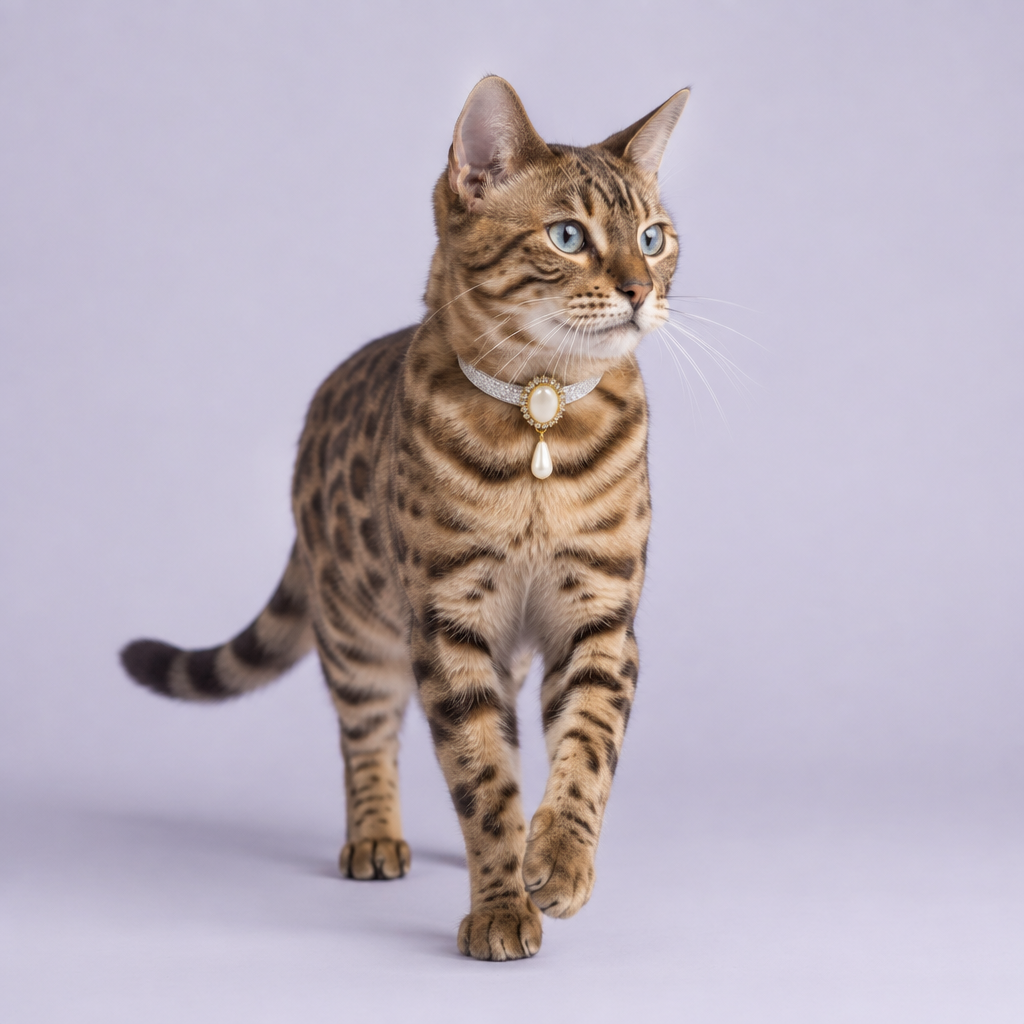 Brown spotted Bengal taking a gentle step