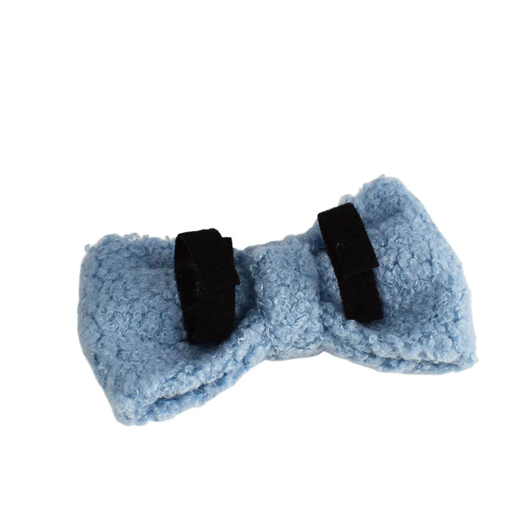Light Blue Teddy Fleece Dog Collar, Bow Tie & Leash Set