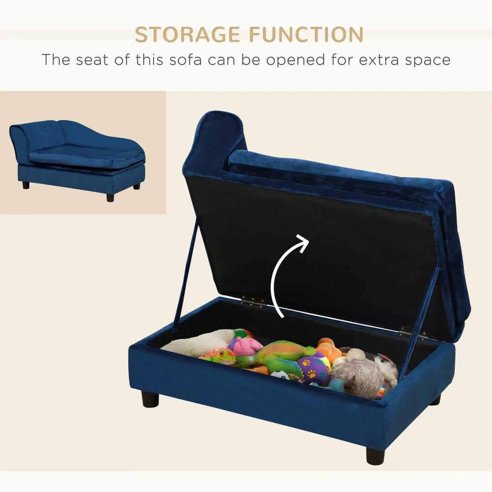 Modern Pet Couch with Hidden Storage – Blue