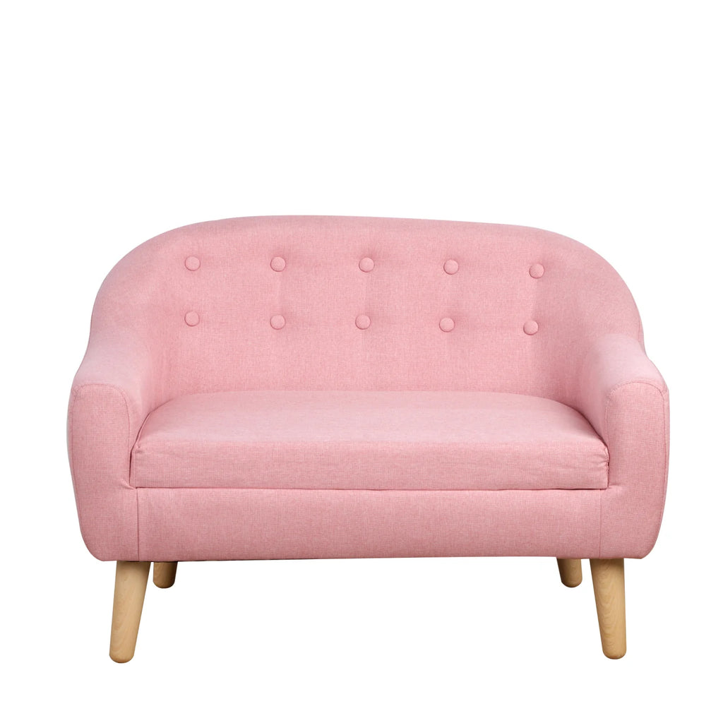 Pink 2-Seat Pet Sofa Couch | Linen-Look Fabric & Wood Frame