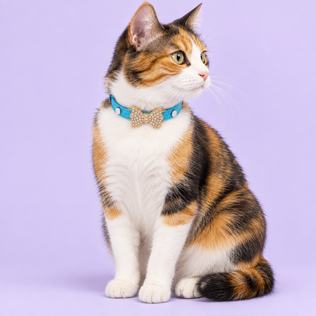 Calico cat sitting at an angle
