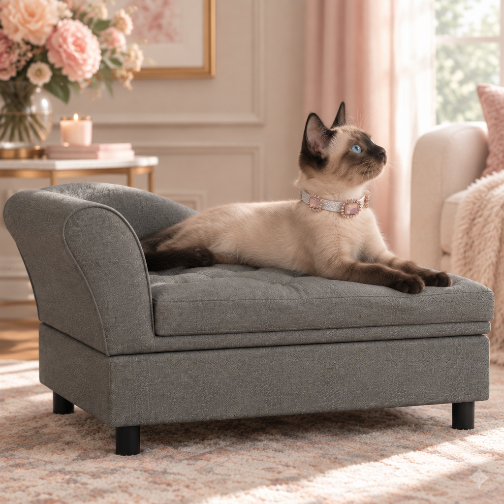 Candid Siamese kitten wearing the blush gemstone collar